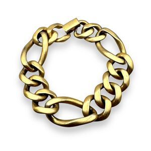 Erwin Pearl Matte Gold Tone Chunky Curb Chain Bracelet 80s 90s Vintage 8”